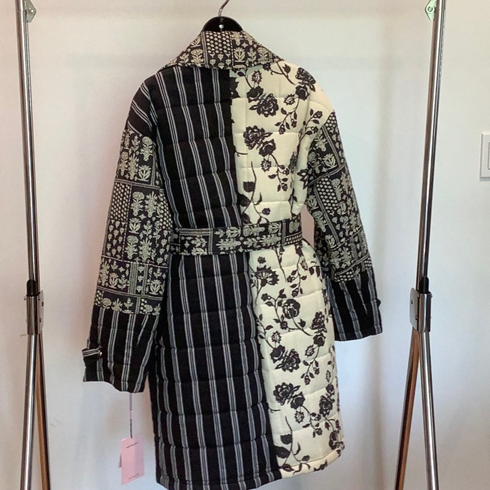 NWT Avec Les Filles Wool/Cotton Blend Mixed Print Quilted Coat, Snap Closure - Picture 12 of 15